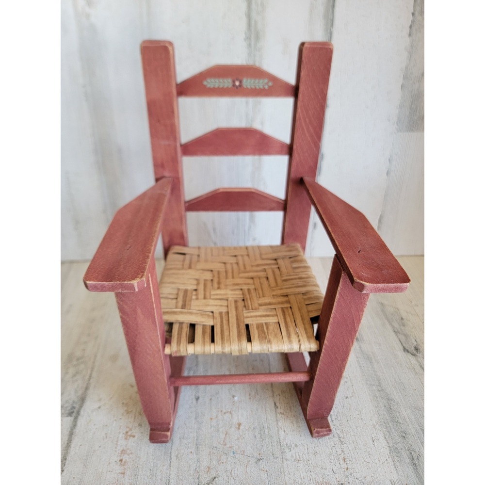 Vintage wooden red dollhouse rocking chair accessory unique home decor figure